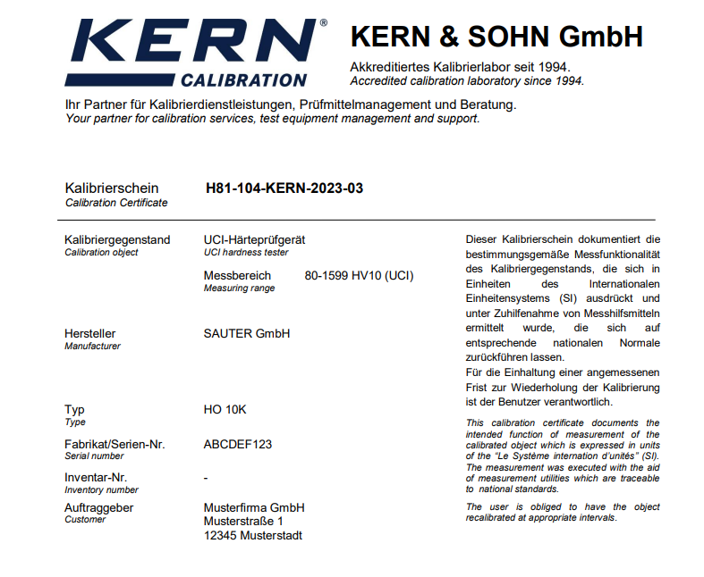 961-270 Factory Calibration Certificate UCI