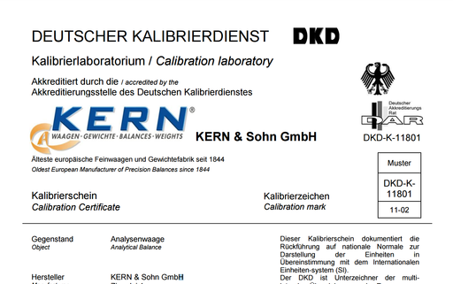 963-161 DAkkS Calibration Certificate Tension (up to 500N)